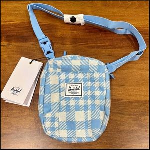 Baby blue gingham print cross body bag